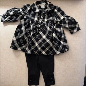 Ralph Lauren Black & White Plaid Baby Dress with Black Leggings 6 Months